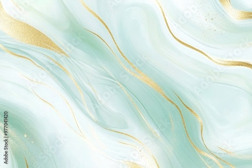 The background incorporates pastel cyan mint liquid marble watercolor with gold lines and brush stains. The background also features a turquoise teal marbling alcohol ink drawing effect.