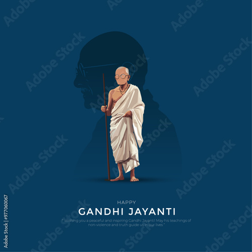 2nd October - Happy Gandhi Jayanti Post and Flyer Template. Mahatma Gandhi Jayanti Creative post with Text and Silhouette Vector Illustration