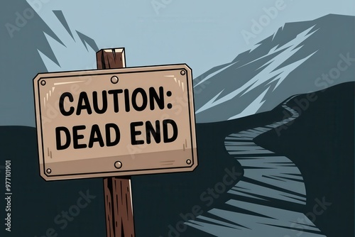 Cartoon Dead End Sign Illustration - Adventure Safety Warning for Outdoor Exploration and Travel