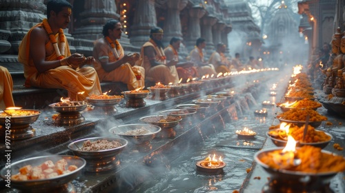 Ganges Aarti Festival . Following the Ganga Aarti, sanctified offerings are distributed among devotees, often consisting of sweets, fruits, and holy water, symbolizing blessings and divine grace.