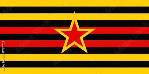 The black and yellow striped flag depicts a bold red star, representing the struggle and unity of the