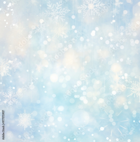 PNG Wintery snowflakes background with bokeh