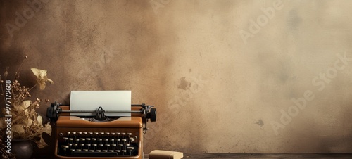 Vintage Typewriter on Rustic Desk with Moody Atmosphere and Mysterious Textures