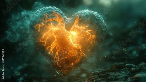 A glowing heart with a pulsating animation on a soft green background