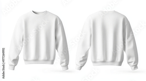 Two white cotton crewneck sweater mockups front and back views