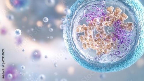 Complex illustration of the Golgi apparatus, vesicle formation and protein modification, cellular transport, Golgi apparatus, cell function