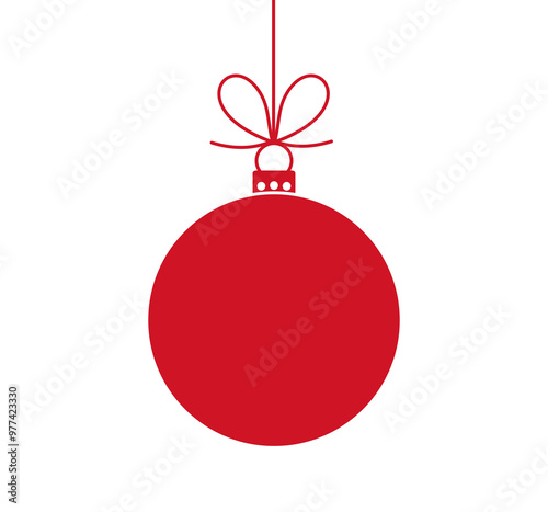 Christmas ball hanging ornament, red color bauble design element. PNG illustration.