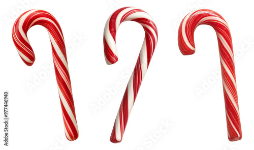 A set of christmas candy canes, flat lay, isolated on a transparent background