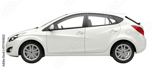 side view of white hatchback car isolated on transparent background