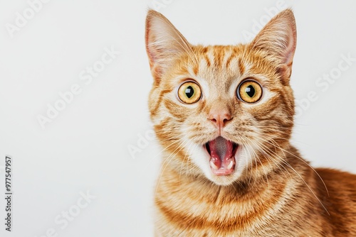 Angry and surprised cat isolated on transparent png background with a funny and excited expression.