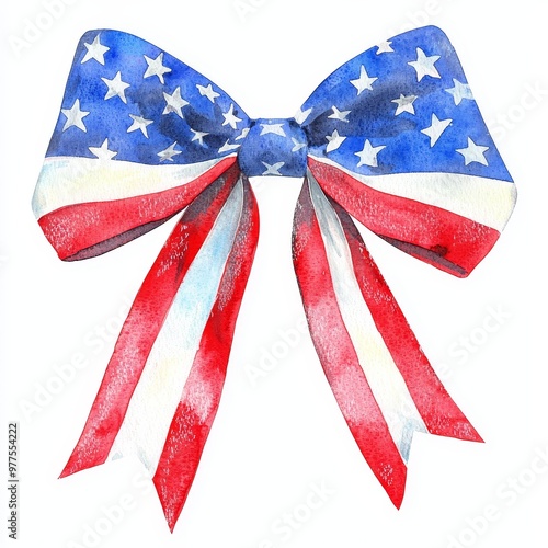 Bow tie isolated with usa flag transparent background, watercolor american flag bow clipart