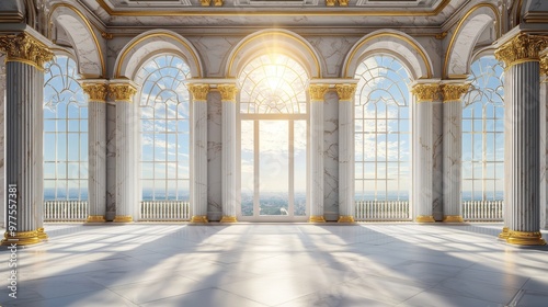 It features white marble columns and a classical design evoking a feeling of luxury and history.