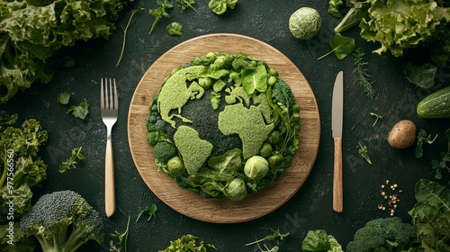 A globe on a plate with a fork and knife on a light background, a World Food Day wallpaper concept