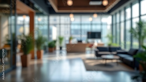 Abstract blurred office interior room. blurry working space with defocused effect. use for background or backdrop in business concept