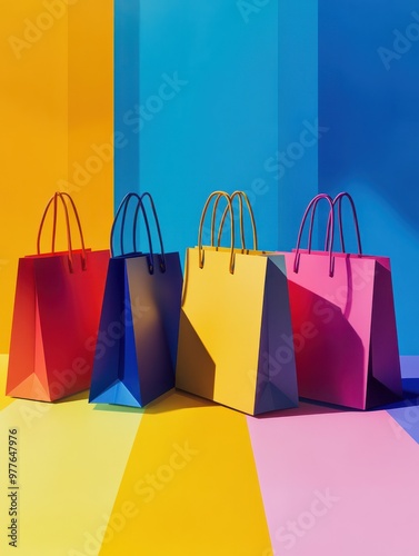 Set of colorful paper gift or shopping bags against colored background sale, consumerism, advertising and retail concept - many colorful shopping bags. Black friday