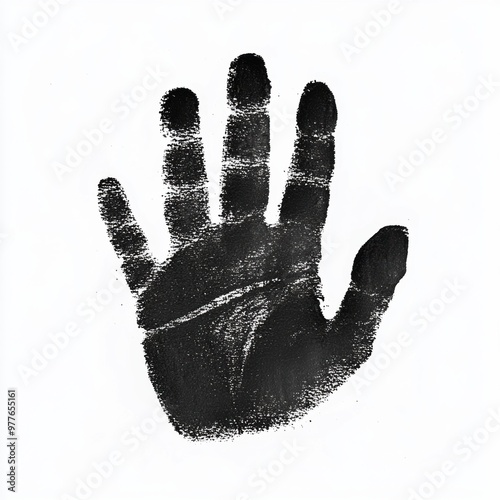 Black ink handprint on white background showcasing artistic creativity