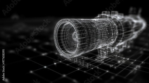 An orthographic view of a jet engine in wireframe, with outer casing visible and internal combustion chambers and turbine blades shown on separate transparent layers.