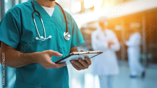 Doctor and nurse in a rapid exchange of patient information during a critical emergency intervention