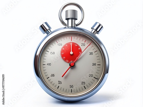 Vibrant analog stopwatch with red second hand sweeping around circular face, measures time intervals over thirty