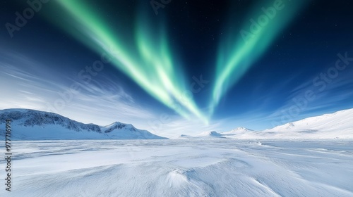 Polar southern lights, aurora phenomenon, Antarctic night sky.