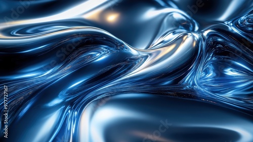 Abstract blue texture featuring smooth, flowing waves with a glossy finish, ideal for backgrounds and designs.