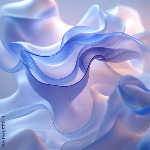 close-up of white and blue paper floating in air soft lighting abstract modern composition