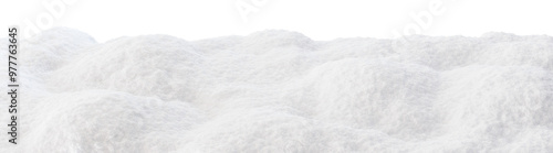 Snow-covered landscape with soft, fluffy mounds of snow, on transparent background. Ideal for use as footer in winter-themed designs, digital art, holiday promotions, seasonal graphic projects. 3D.