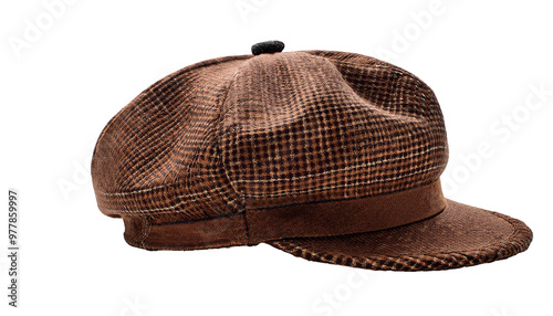  Brown tweed newsboy cap displayed on a white background, representing classic men's fashion accessory 