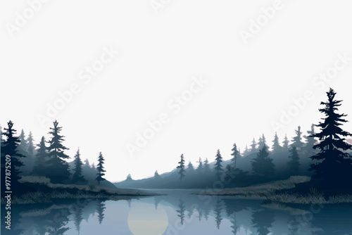 Serene forest lake landscape illustration