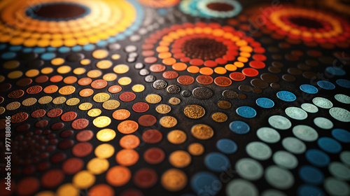 Colorful aboriginal dot art painted on cloth or fabric