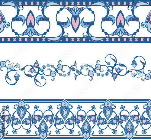 Vector set of ornamental friezes in Oriental and Turkish style, decorative border designs, page decorations for greeting cards and wedding invitations.