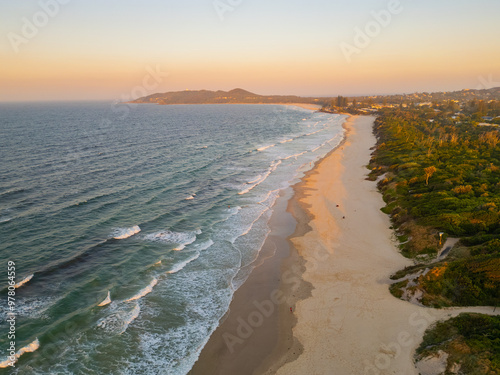 Aerial views of Main Beach Belongil dog exercise area in Byron Bay, New South Wales