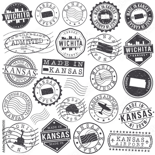 Wichita, Kansas Stamp. Vector Art Postal. Passport Travel Design. Travel and Business Set. 