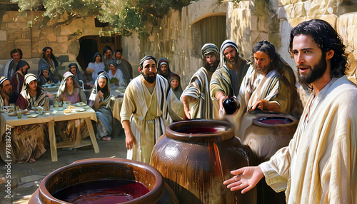 Gospel Images from the Bible NT - Jesus turns water into wine at a wedding in