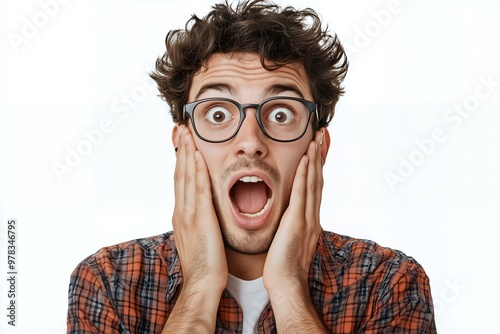 Surprised man with glasses expressing shock and disbelief