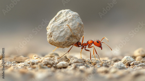 An ant carrying a large rock, much bigger than its own body