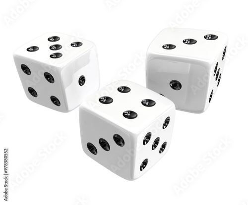 three white dices isolated on white background