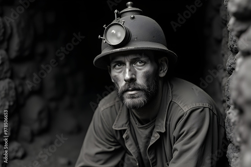 black and white photograph of a brown coal miner from the Victorian era