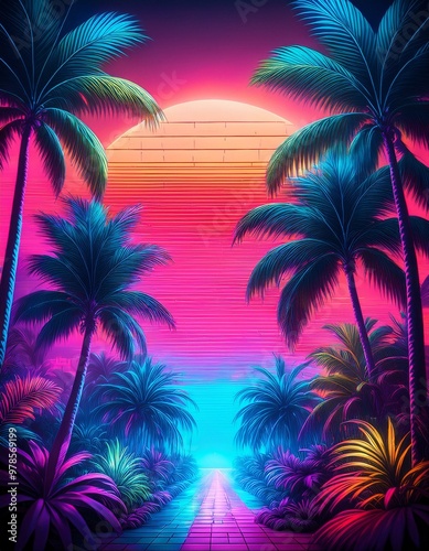 Retro Tropics: Sunset in Neon Hues