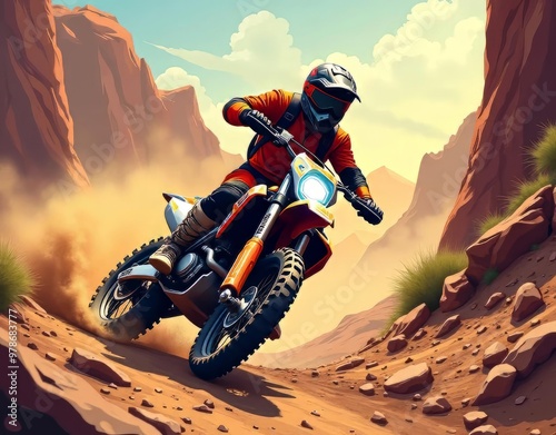 Off-Road Adventure: Vector Illustration of a Dirt Bike Racing Through Dusty Trails