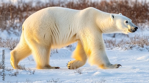 Polar bear (Ursus maritimus) walking in the snow; Churchill, Manitoba, Canada 