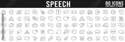 Speech bubble line icon big set. Talk, people, man, user, dialog, chat, cloud etc. Editable stroke