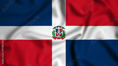 Dominican Republic flag waving in the wind background illustration, silk