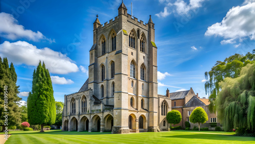 Norman tower in Bury St Edmunds , architecture, landmark, medieval, historic, stone, England, UK, British, church