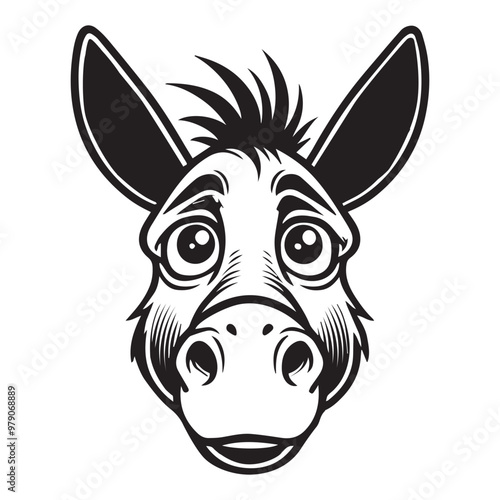 Donkey face Outline Design - Donkey vector illustration in black and white