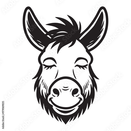 Donkey face Outline Design - Donkey vector illustration in black and white