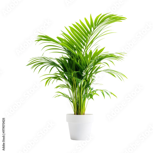 Green palm plant in a white pot