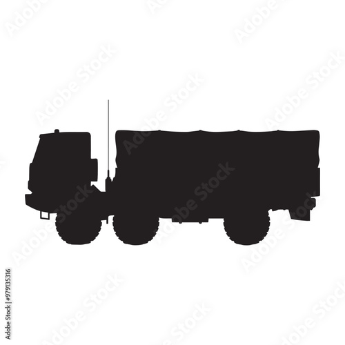 Soldiers ClipArt Silhouette - military truck vector illustration in black and white 