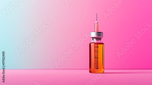 Testosterone replacement therapy vial and syringe placed on a minimalist background, representing hormone therapy for men with copy space