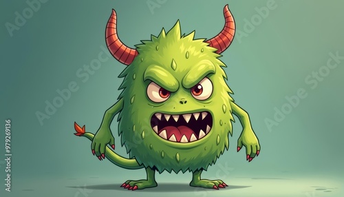  Fierce Creature A cartoon monster with sharp teeth and horns ready for action